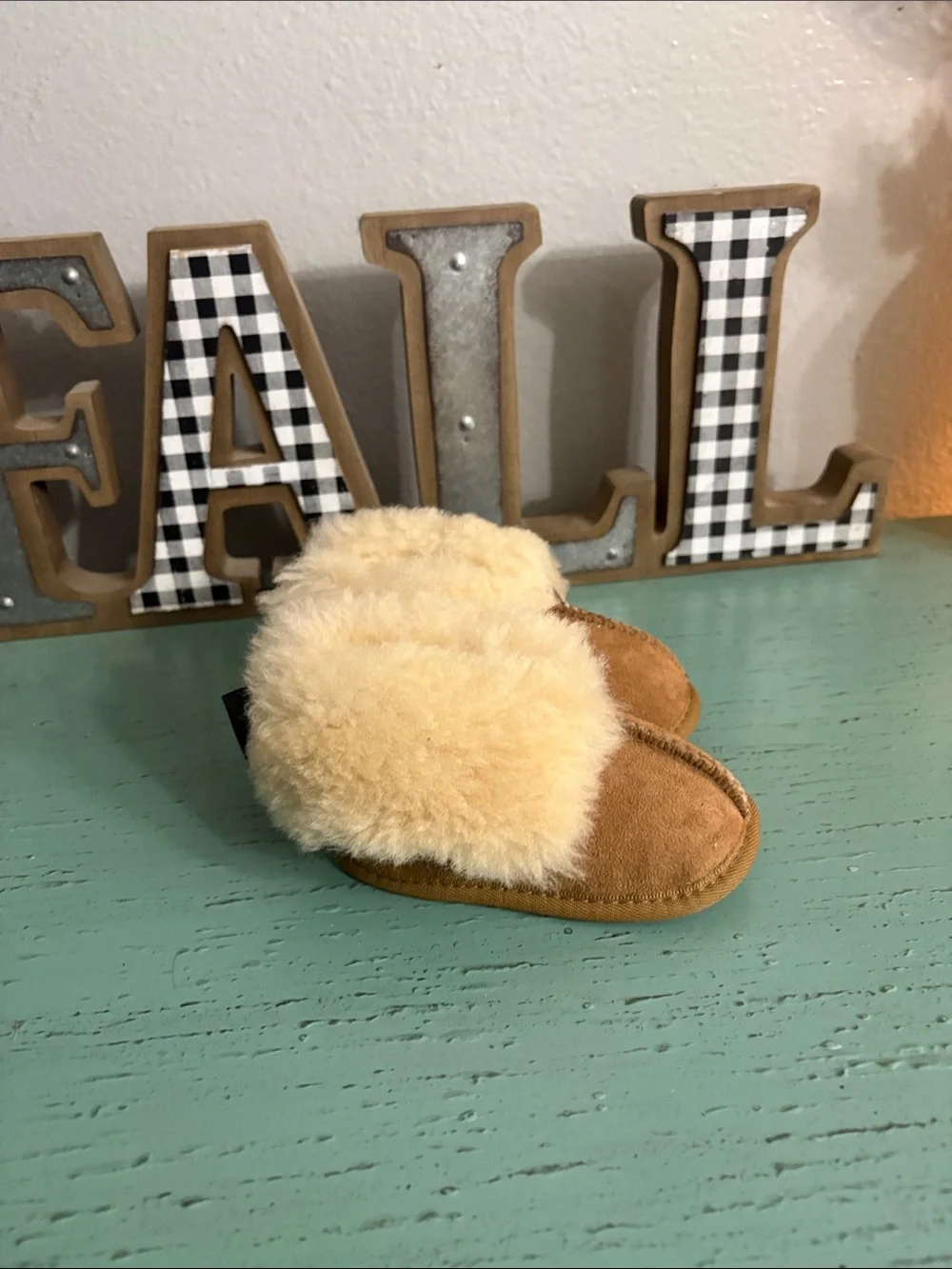 UGG Chestnut and Cream Sheepskin Infant Slippers